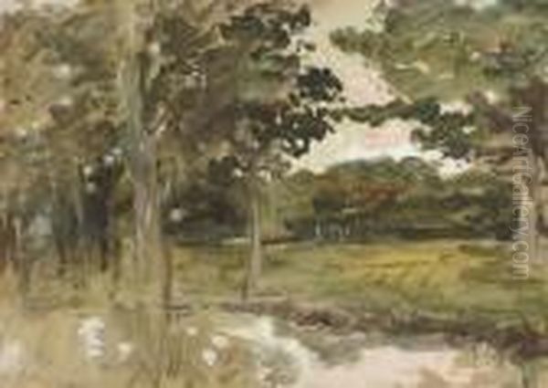 The Roundabout Pond, Oaklands, Sussex Oil Painting by Hercules Brabazon Brabazon