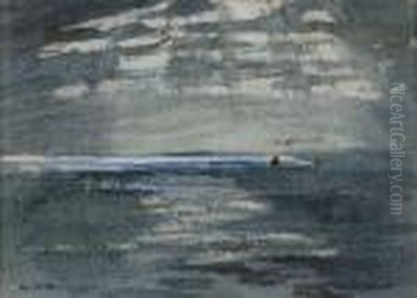 A Moonlit Sea Scape Oil Painting by Hercules Brabazon Brabazon