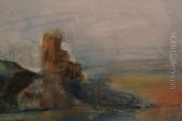 Castle On Cliff Top Beside The Sea Oil Painting by Hercules Brabazon Brabazon