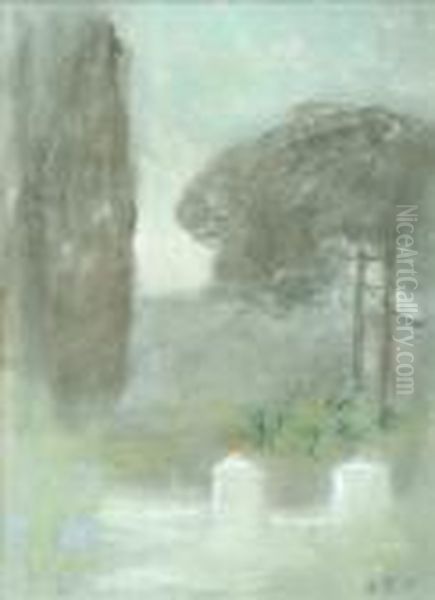 Brabazon In An Italian Garden Oil Painting by Hercules Brabazon Brabazon