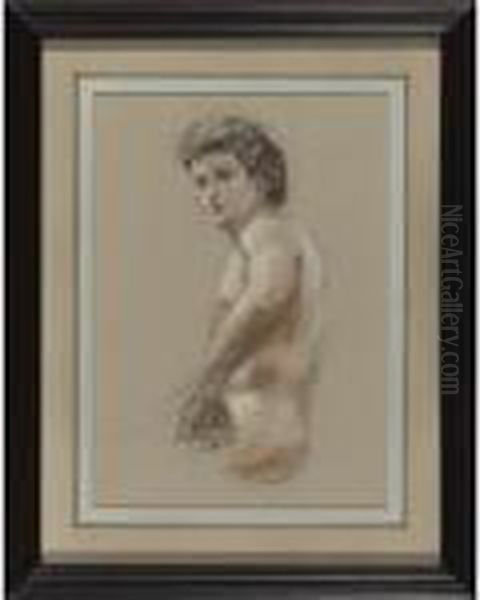 Study Of A Seated Male Nude Oil Painting by Hercules Brabazon Brabazon