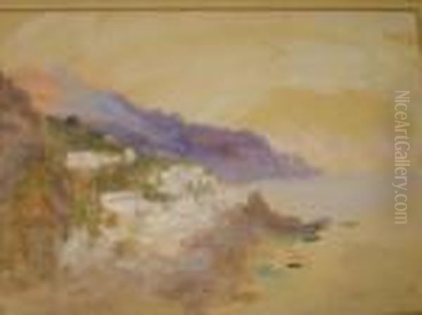 Mediterranean Coastalscene Oil Painting by Hercules Brabazon Brabazon