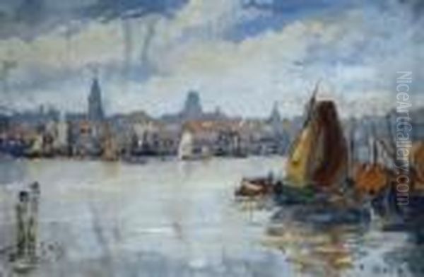 Harbour Scene Oil Painting by Hercules Brabazon Brabazon