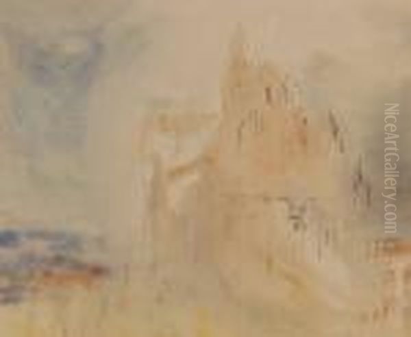 Brabazon , Pencil 
Andwatercolour, Mediterranean Castle View, Signed With Initials, 
Labeland Inscription Verso. 6.5