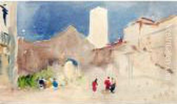 Town Scene With Tower Oil Painting by Hercules Brabazon Brabazon