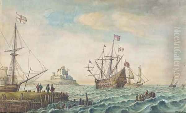 An English galleon anchored off a fortified port Oil Painting by Wenceslaus Hollar