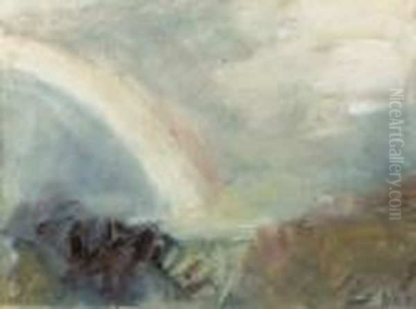 Study Of 'an Alpine Pass With A Rainbow Oil Painting by Hercules Brabazon Brabazon