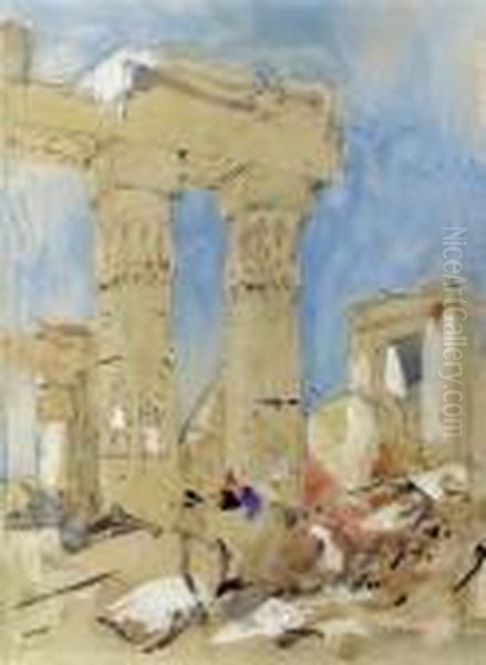 The Ruins Of The Temple Of Amon, Karnak, Egypt Oil Painting by Hercules Brabazon Brabazon