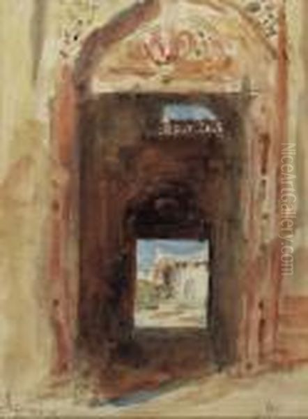 Secundra, India, Viewed Through An Archway Oil Painting by Hercules Brabazon Brabazon