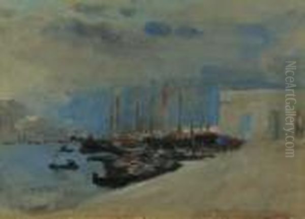 A Moroccan Harbour Oil Painting by Hercules Brabazon Brabazon