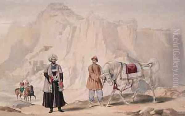 The British Commandant of Shah Shoojans 2nd Jannah Cavalry and Affhan Troopers of the Corps Oil Painting by Louis Hague