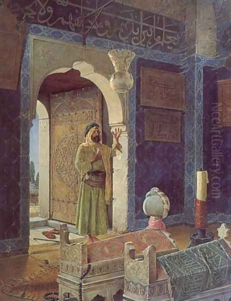 Old Man before Children's Tombs Oil Painting by Osman Hamdy-Bey