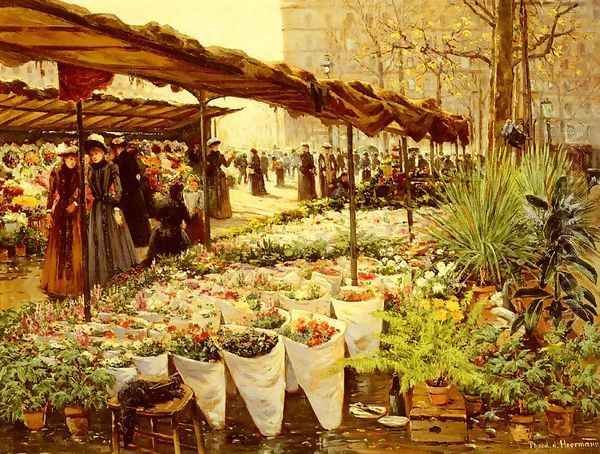 Marche Aux Fleurs A La Madeleine Oil Painting by Theodor von Hoermann