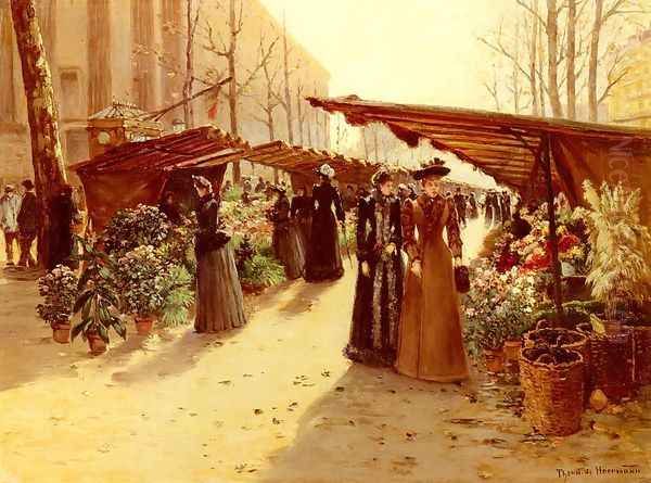 Marche Aux Fleurs A La Madeleine Avec Plantes Potageres Oil Painting by Theodor von Hoermann