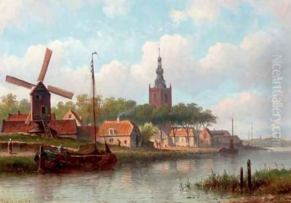 A Dutch town in summer Oil Painting by Eduard Alexander Hilverdink