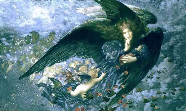 Night with her Train of Stars Oil Painting by Edward Robert Hughes