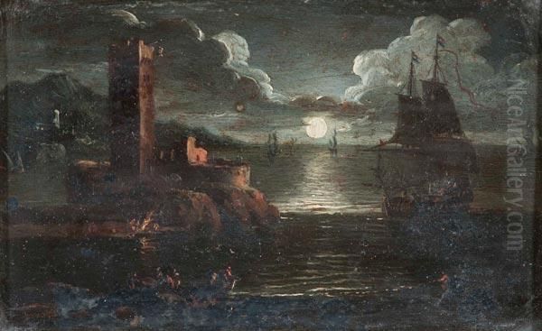 Marina In Notturno Oil Painting by Leonaert Bramer