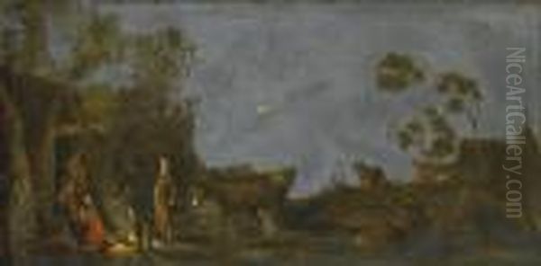 Hirten An Einemlagerfeuer Oil Painting by Leonaert Bramer