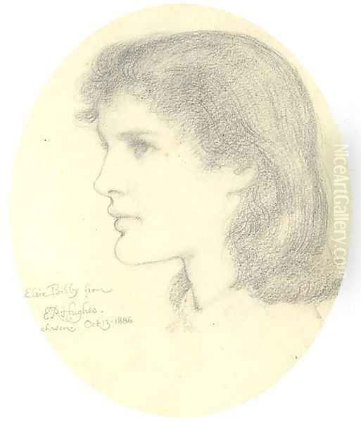 Portrait of Elsie Bibby facing left Oil Painting by Edward Robert Hughes