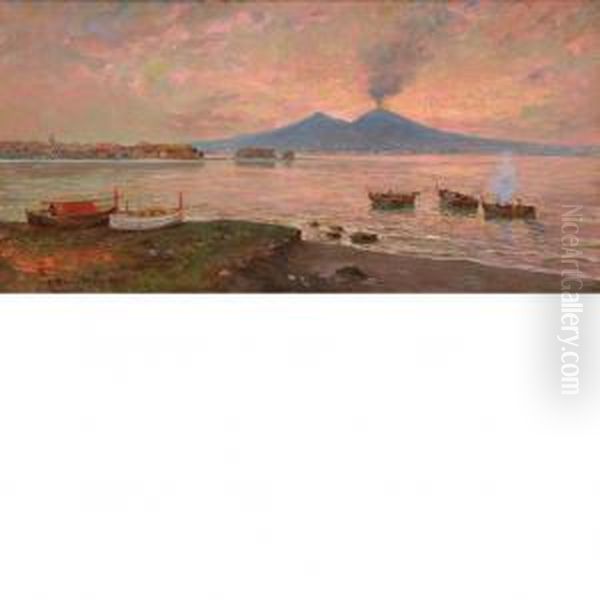 Vesuvius Sunrise Oil Painting by Carlo Brancaccio