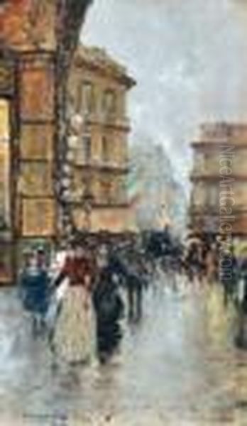 Una Via Di Napoli Oil Painting by Carlo Brancaccio