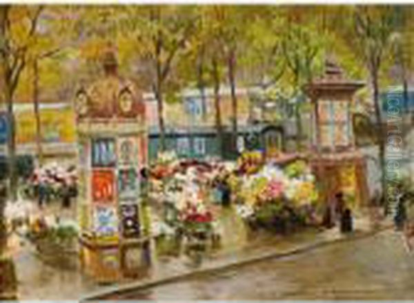 Un Coin De Boulevard, A Paris Oil Painting by Carlo Brancaccio