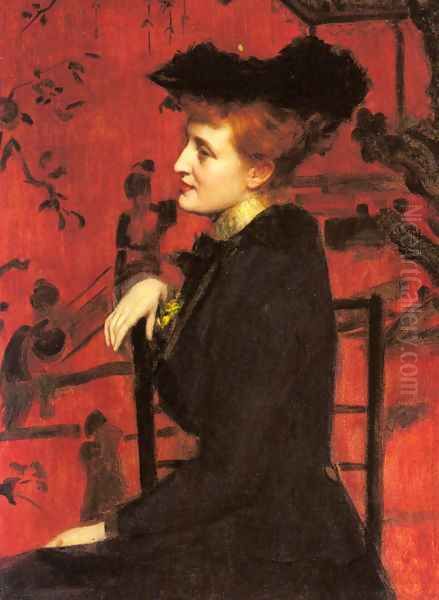 Portrait of a Woman with a Black Hat Oil Painting by Henry John Hudson