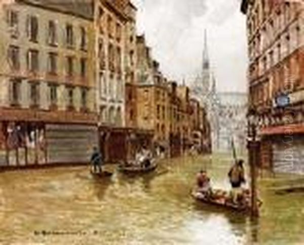 Alluvione A Parigi 1910 Oil Painting by Carlo Brancaccio