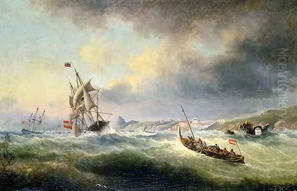 Shipping off the Spanish Coast Oil Painting by Thomas L. Hornbrook