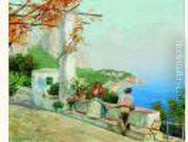 Galanterie Sous Une Pergola Dans Les Environs De Naples Oil Painting by Carlo Brancaccio