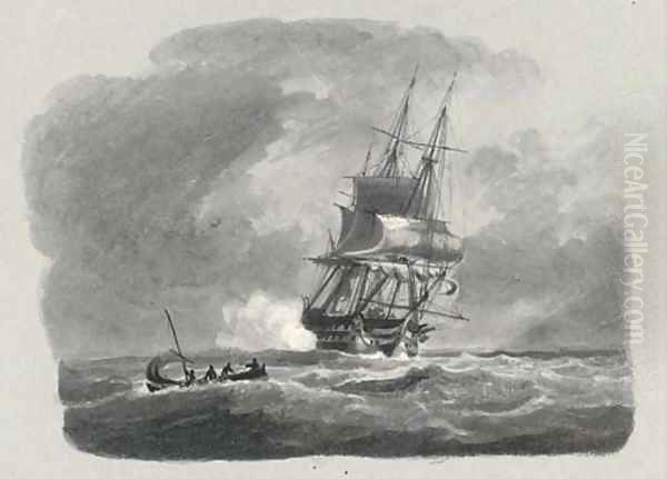 A dismasted frigate in heavy seas Oil Painting by Thomas L. Hornbrook