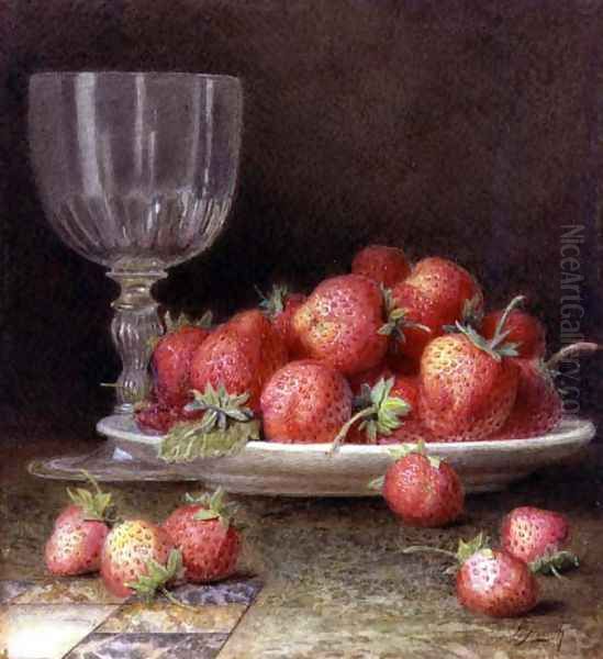 Strawberries and a Glass Oil Painting by William B. Hough