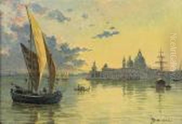 The Entrance To The Grand Canal At Dusk, Venice Oil Painting by Antonietta Brandeis