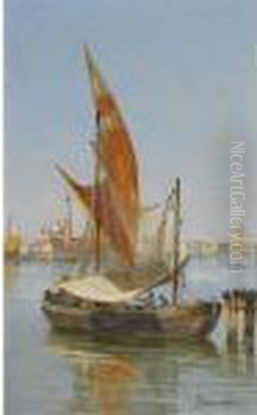 Fishing Boats In The Lagoon, Venice Oil Painting by Antonietta Brandeis