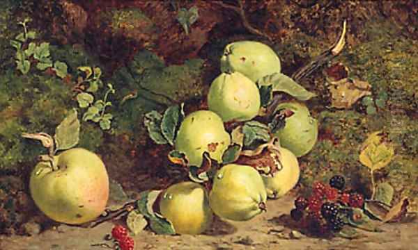 Apples And Raspberries On A Mossy Bank Oil Painting by William B. Hough