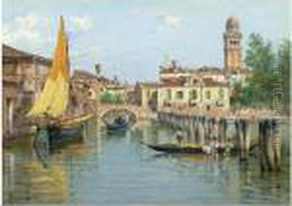 Gondolas On A Canal In Venice Oil Painting by Antonietta Brandeis