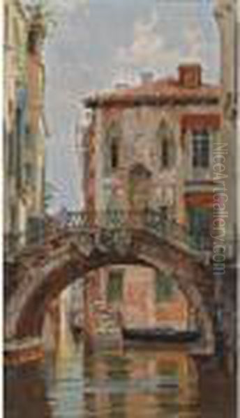 A Bridge Over A Venetian Canal Oil Painting by Antonietta Brandeis