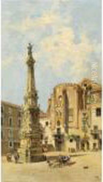 A Carriage On Piazza Di San Domenico Maggiore, Naples Oil Painting by Antonietta Brandeis