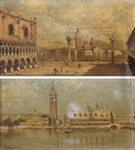 Piazza San Marco, Venice; And On The Lagoon Before Piazza San Marco, Venice Oil Painting by Antonietta Brandeis