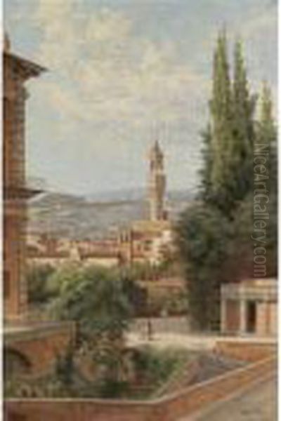 Florence, View Of The Palazzo Vecchio With Fiesole In The Distance Oil Painting by Antonietta Brandeis