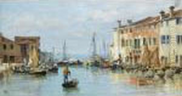 A Venetian Bay Oil Painting by Antonietta Brandeis