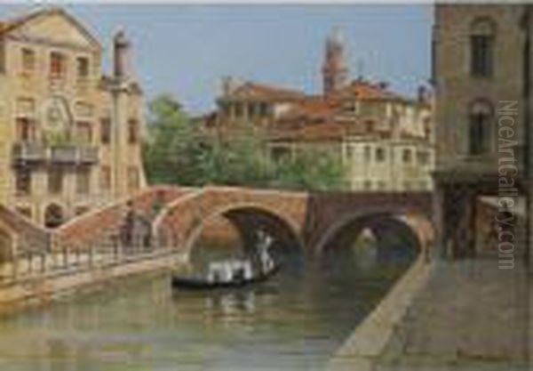 A Venetian Bridge Oil Painting by Antonietta Brandeis