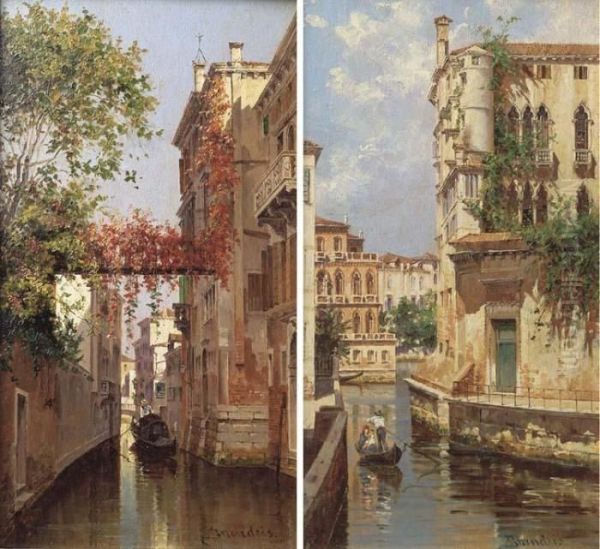 A View Of Palazzo Albrizzi, Venice; And A View Of Palazzo Contanini, Venice Oil Painting by Antonietta Brandeis