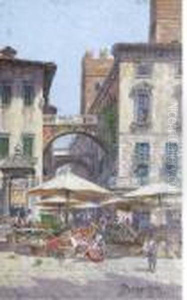 A Fruit Market, Verona Oil Painting by Antonietta Brandeis