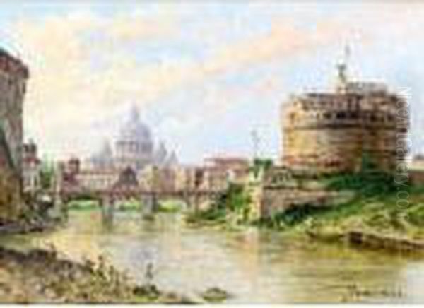 A View Of The Tiber With Castel Sant' Angelo And St Peter's Oil Painting by Antonietta Brandeis