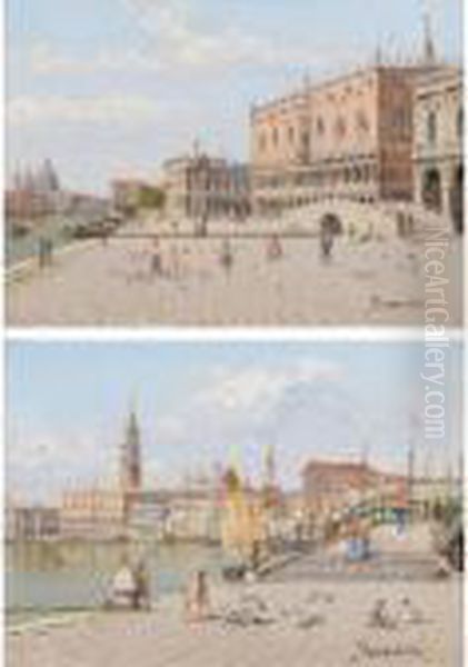 Two Views Of Venice: La 
Piazzetta In Front Of The Doge's Palace; View Across The Lagoon To The 
Doge's Palace Oil Painting by Antonietta Brandeis