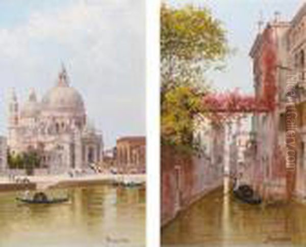 A Pair Of Venetian Views: Santa Maria Della Salute; Palazzo Albrizzi Oil Painting by Antonietta Brandeis