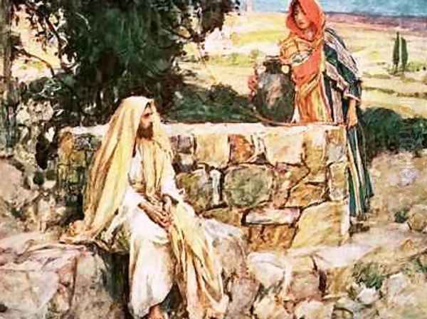 Christ and the Woman of Samaria Oil Painting by William Hatherell