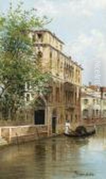 A Gondolier Passing The Palazzo Wanaxel Oil Painting by Antonietta Brandeis