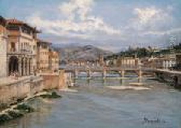 The Ponte Di Rialto, Venice; The
 Piazza San Marco, Venice; Theponte Sant'angelo And The Castel 
Sant'angelo, Rome; And The Pontealle Grazie, Florence Oil Painting by Antonietta Brandeis